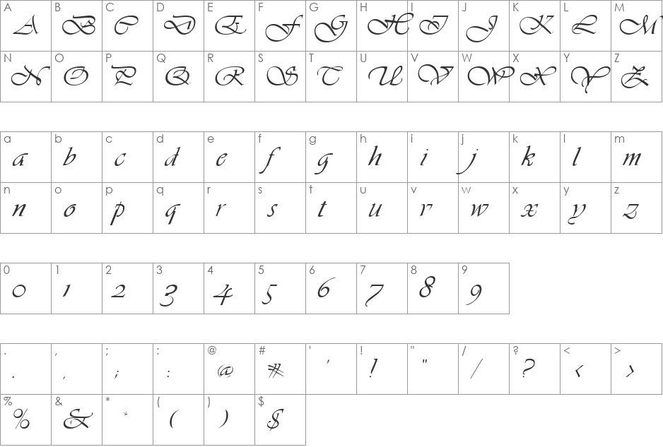 Vivacious font character map preview