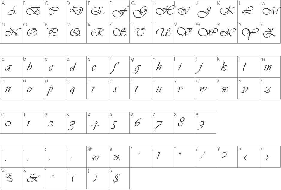 Vivacious font character map preview