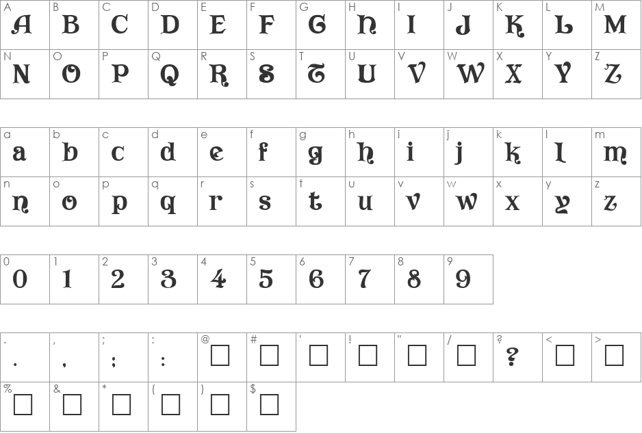 Vivala font character map preview