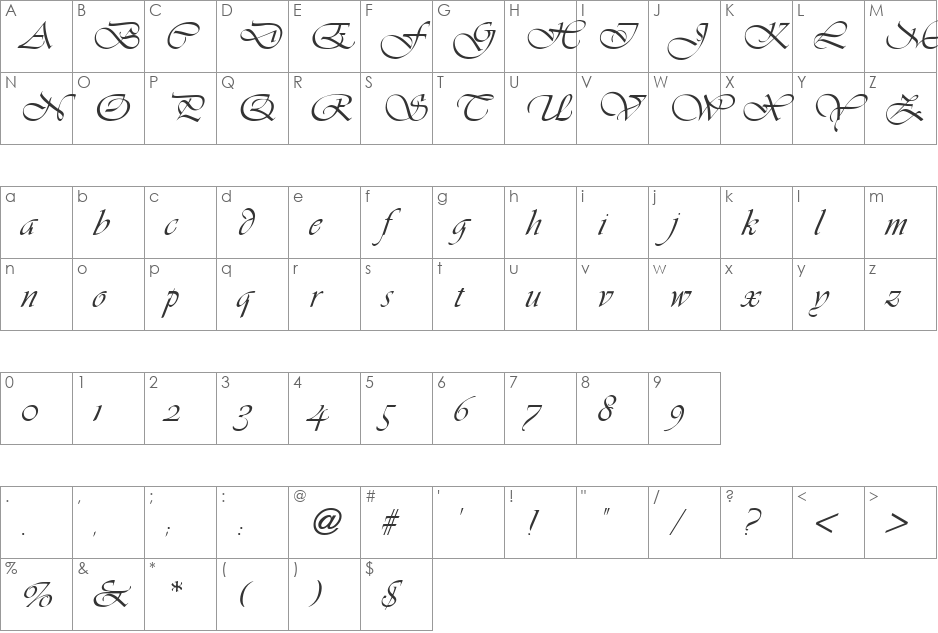 Vivaldi ICG font character map preview