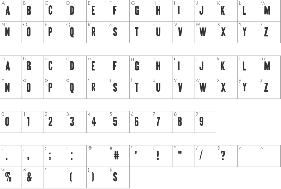 Vive la Rivoluzione font character map preview