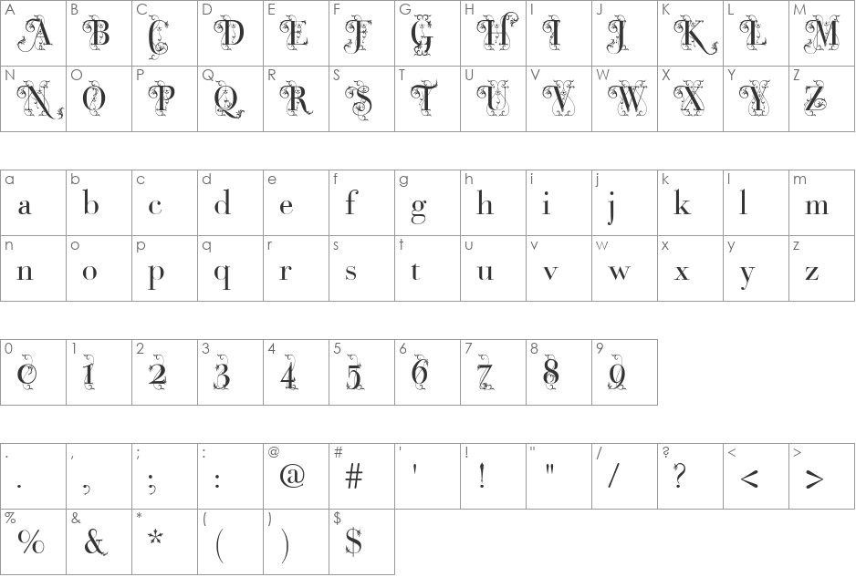VivianXtreme font character map preview