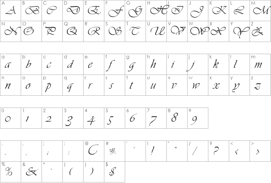 Vivienne Cacophony font character map preview