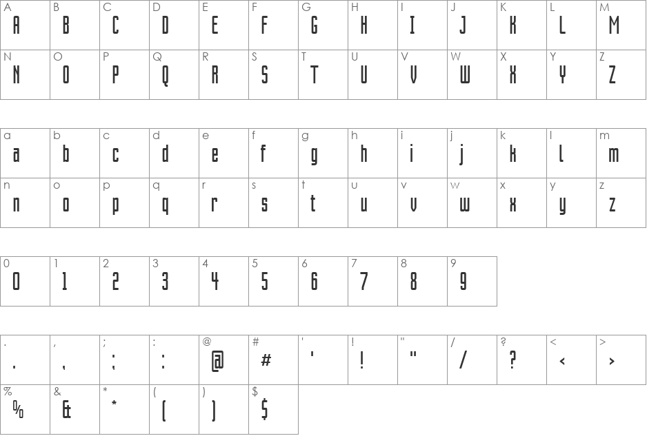 Vixar ASCI font character map preview