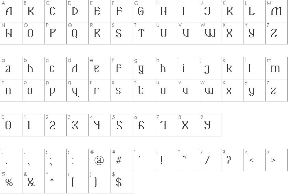 VIZANT_U font character map preview