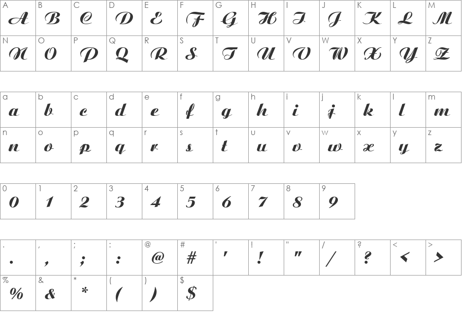 VNI-Ariston font character map preview