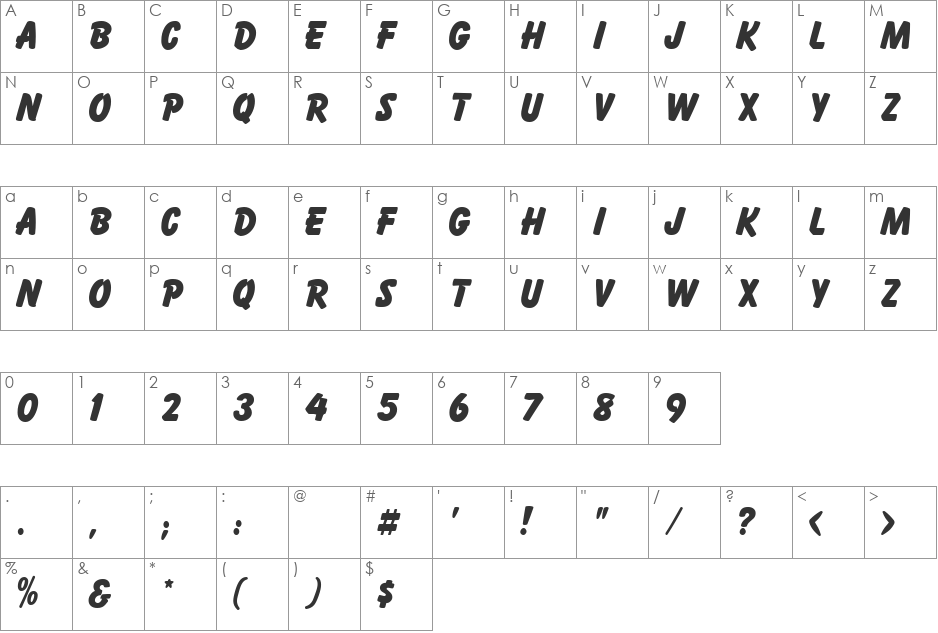 VNI-Bandit font character map preview