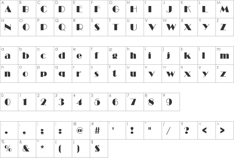 VNI-Broad font character map preview