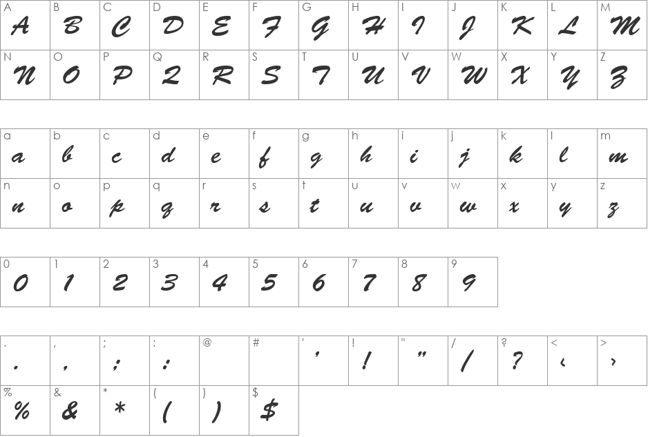 VNI-Brush font character map preview