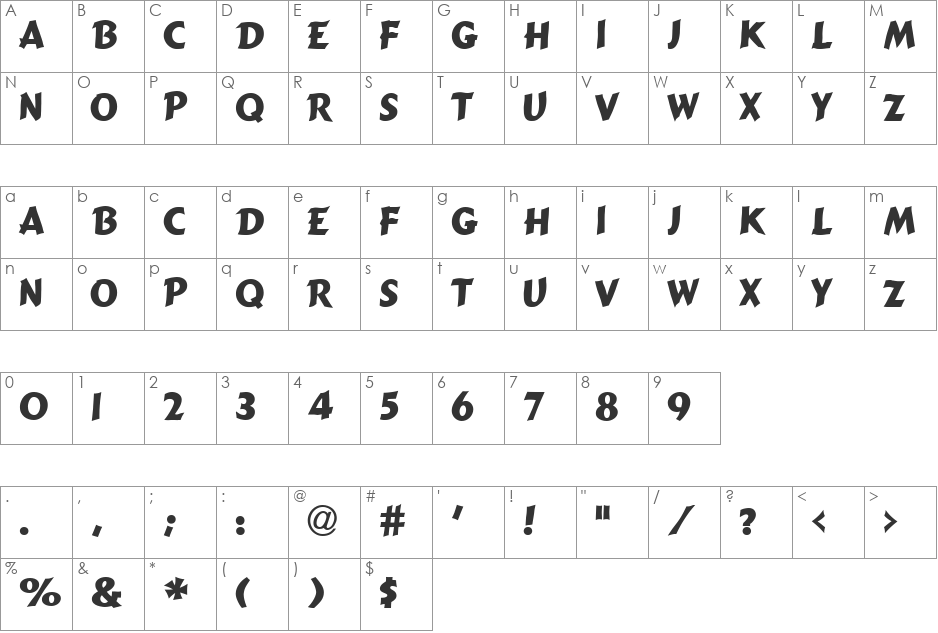 VNI-Canun font character map preview