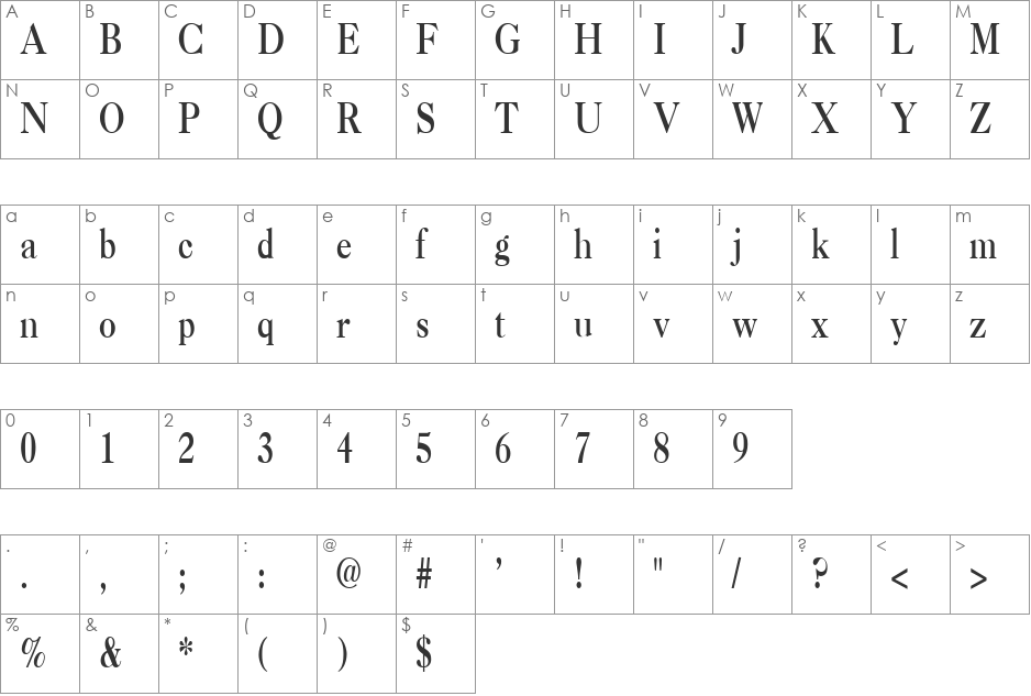 VNI-Casca font character map preview