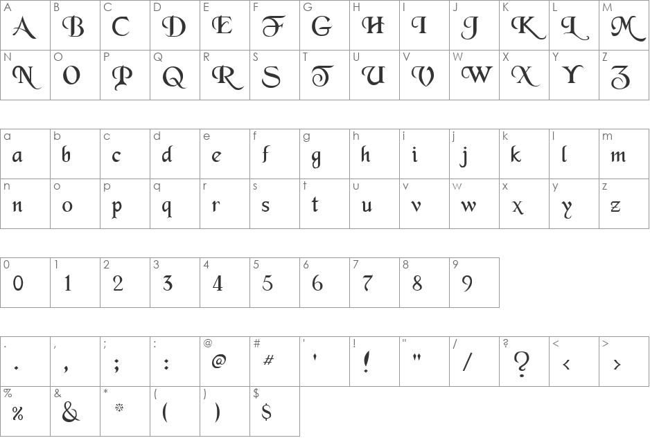 VNI-Chancery font character map preview