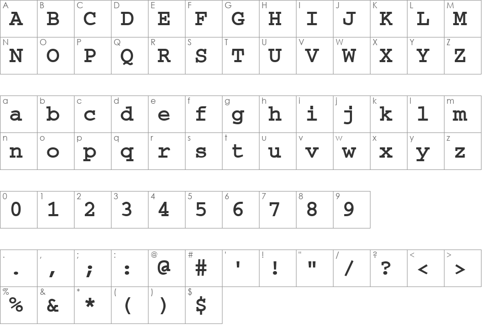 VNI-Couri font character map preview