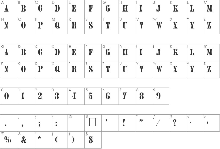 VNI-Juni font character map preview