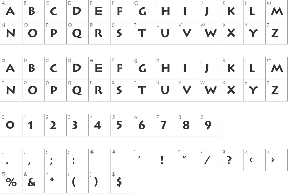 VNI-Lithos font character map preview