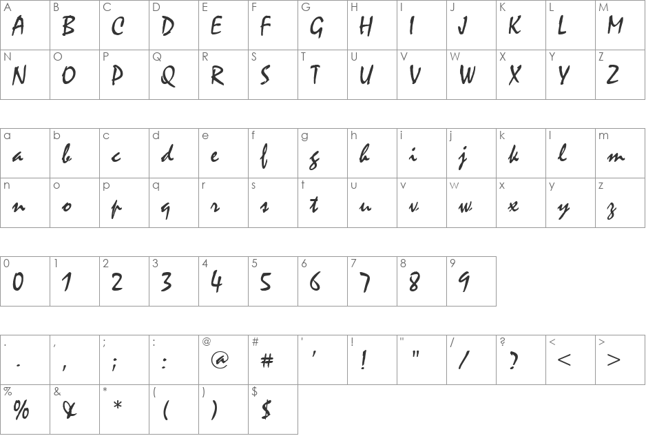 VNI-Mysti font character map preview