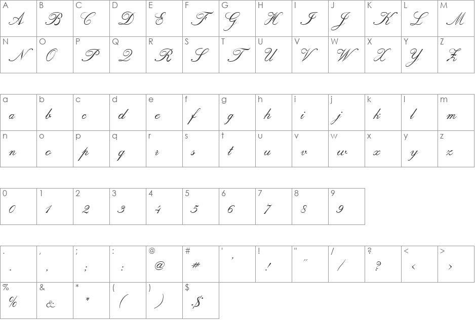 VNI-Script font character map preview