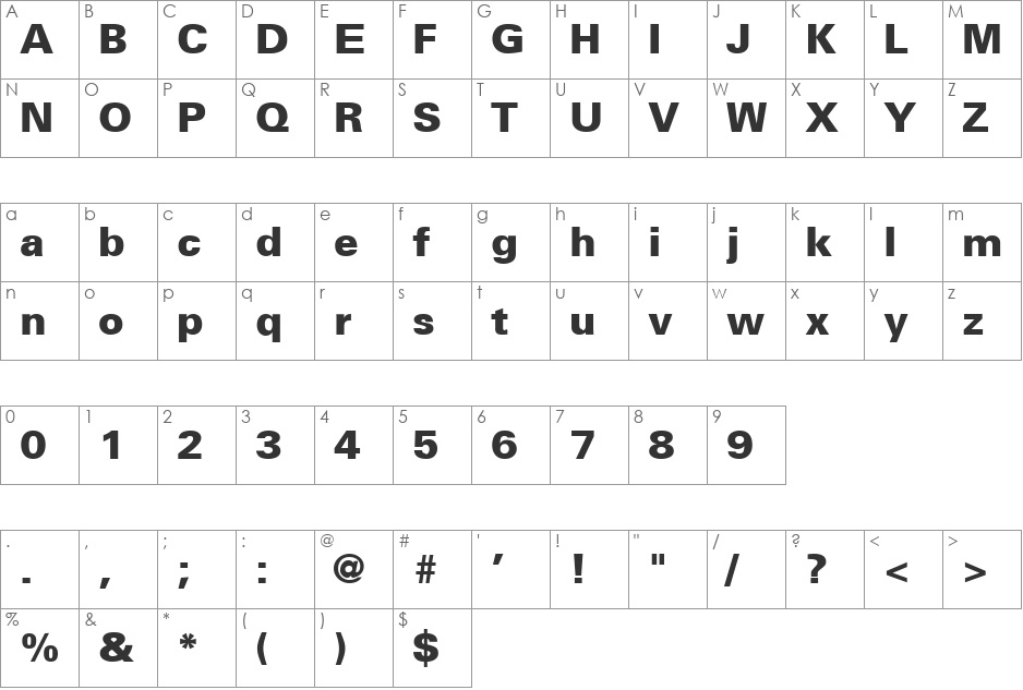 VNI-US font character map preview