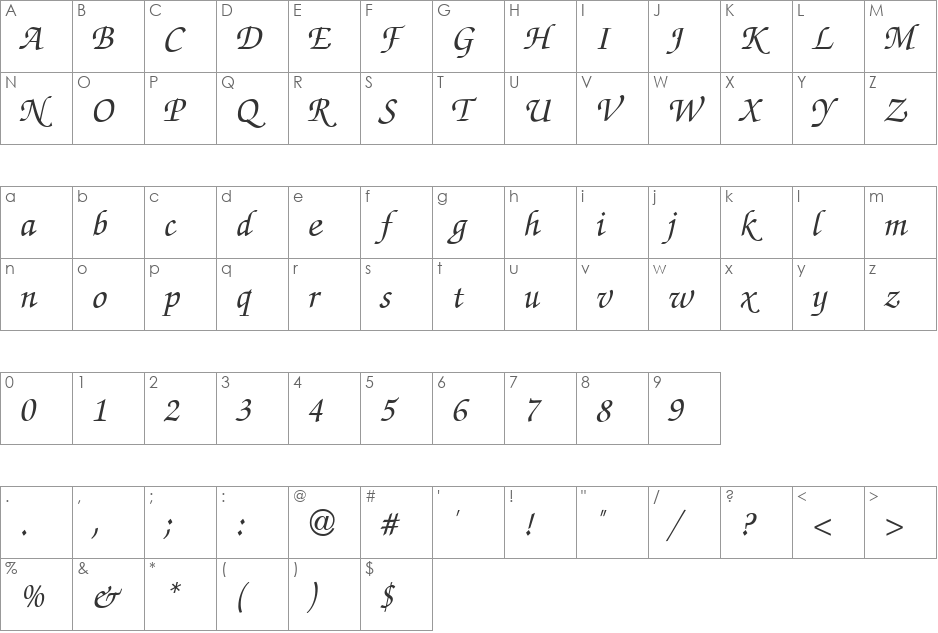VNI-Zap font character map preview
