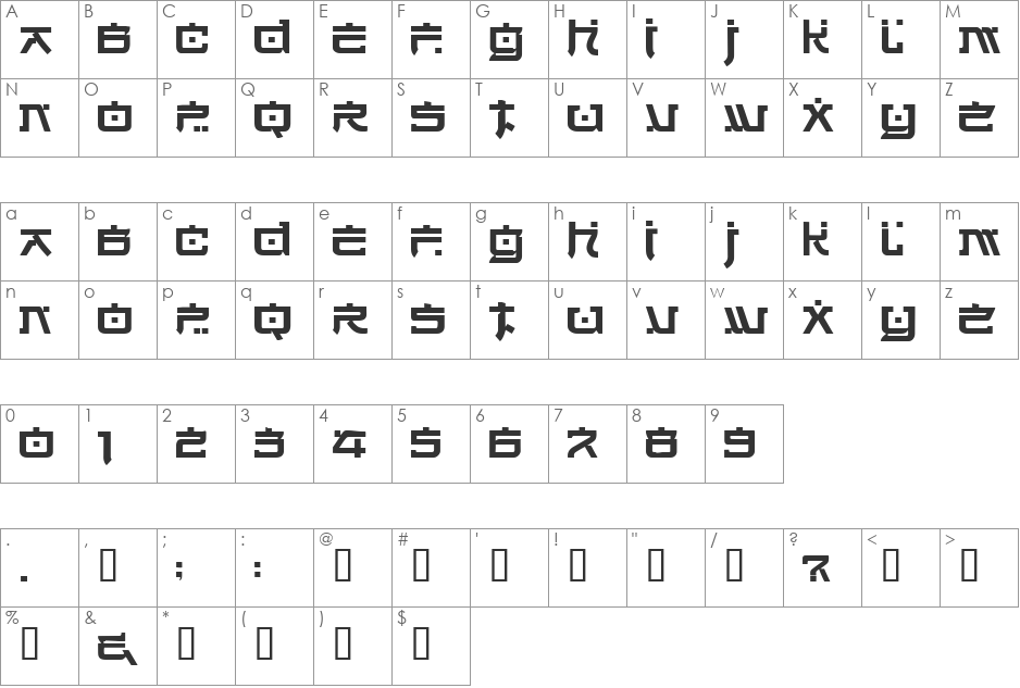 VNIJapan font character map preview