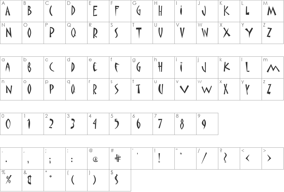 VNIMatisse font character map preview