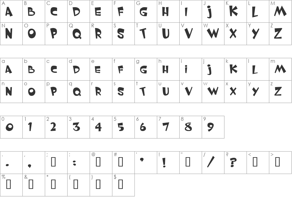 VNIWhimsy font character map preview