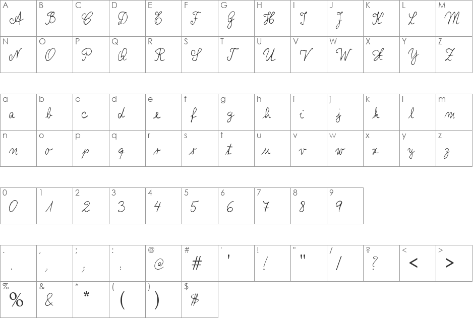 Voigt Fine Script font character map preview
