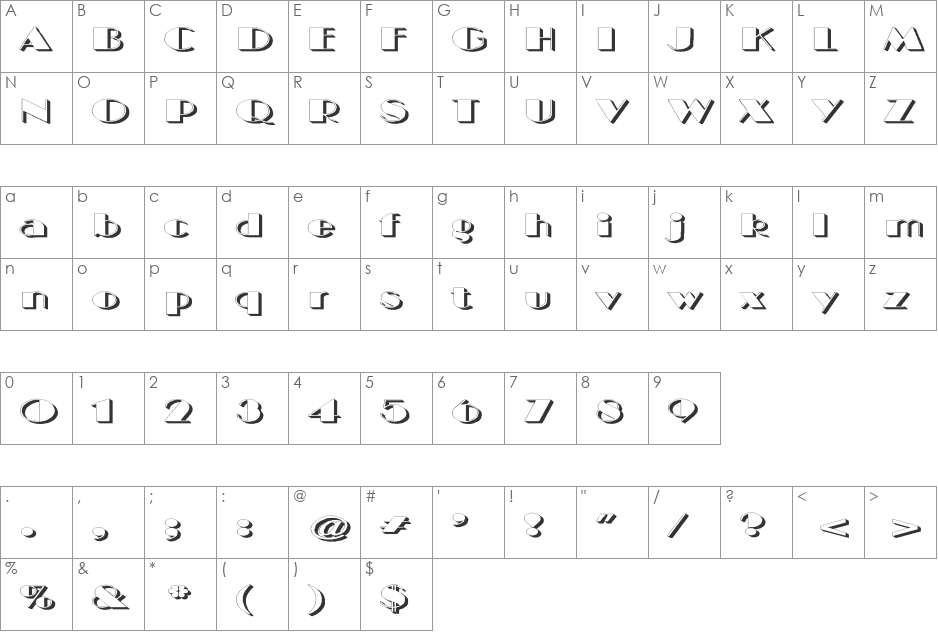 BIGCSHAD-Normal Extended font character map preview