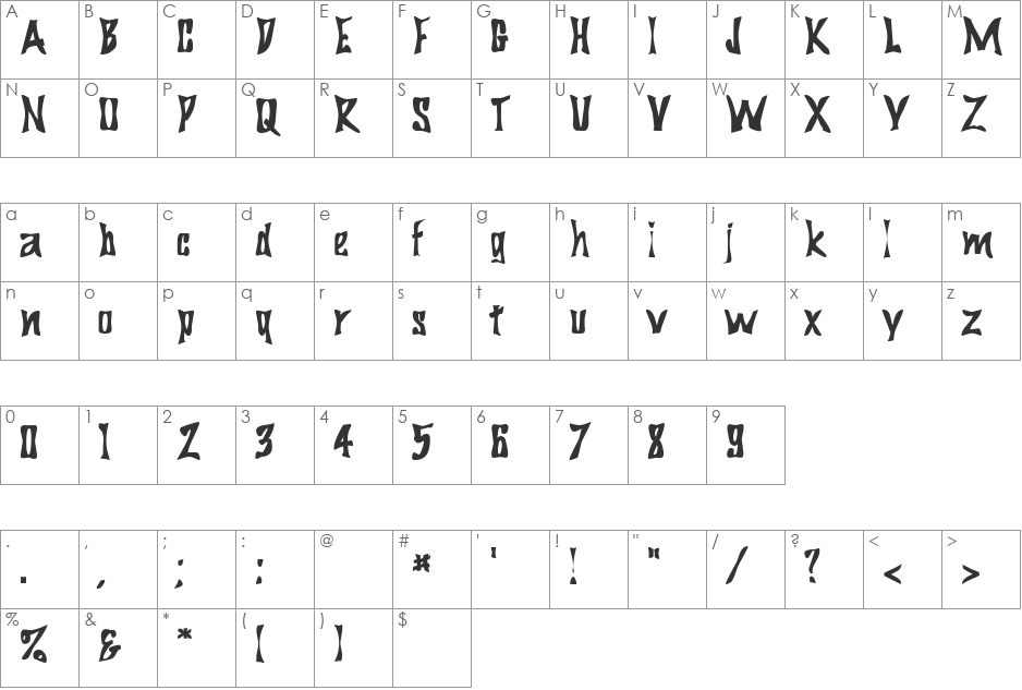 BigDaddy font character map preview