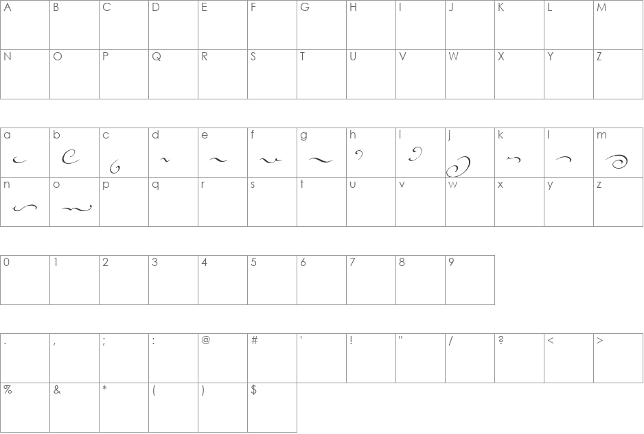 Voluta Script font character map preview