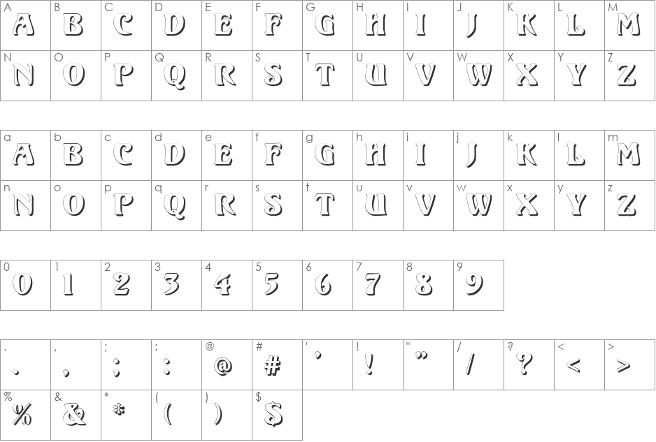 Volute font character map preview