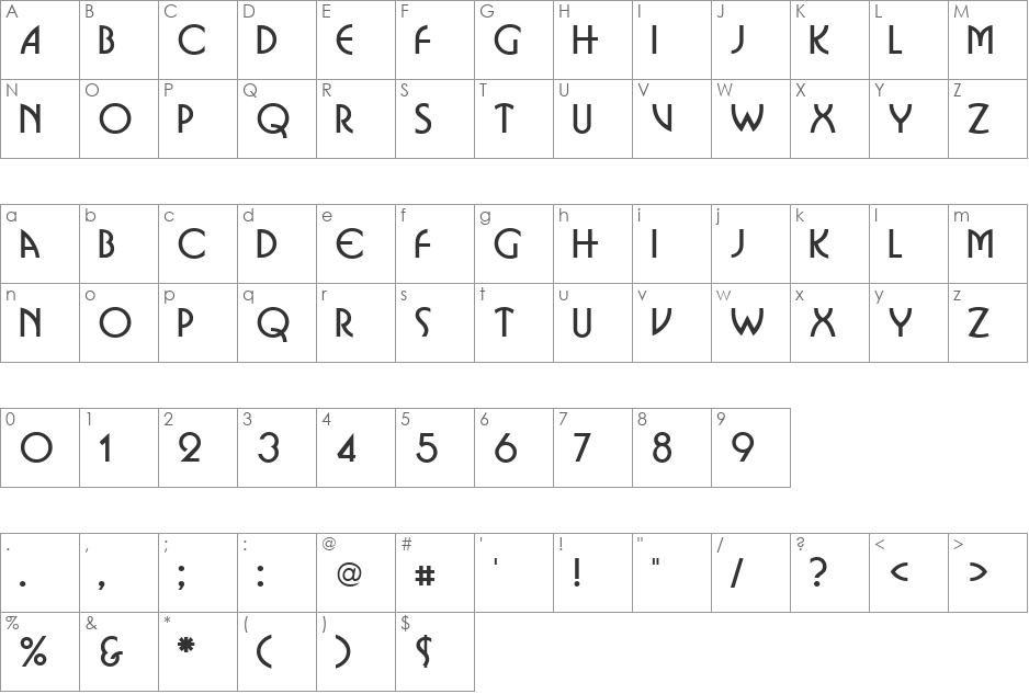 Vongole font character map preview