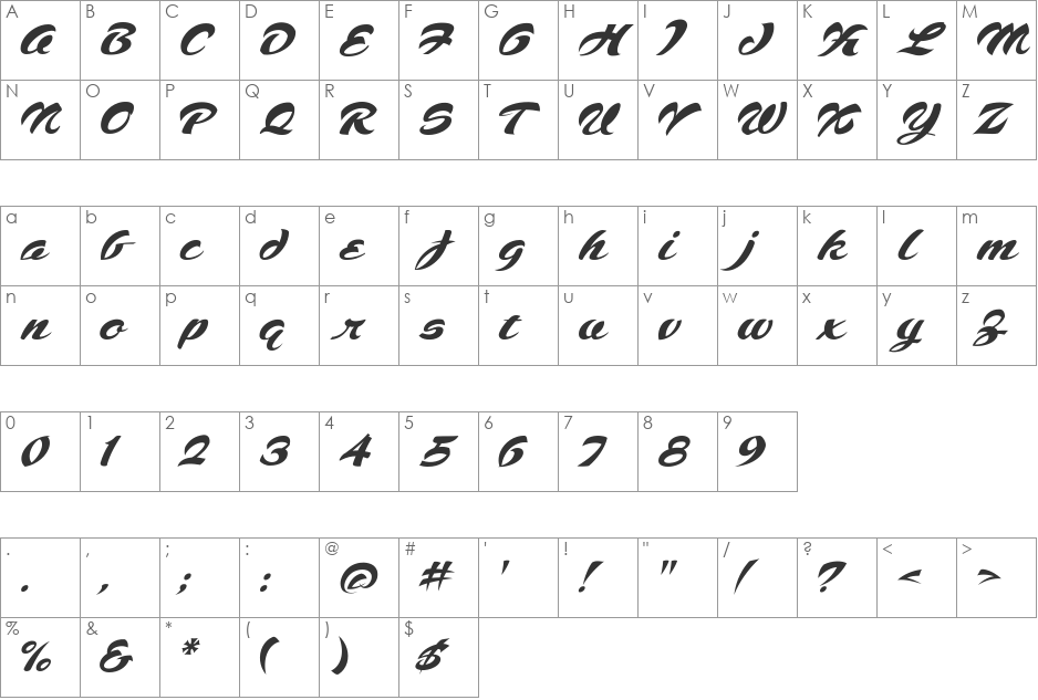Voodoo Script font character map preview