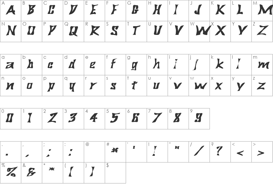 BigDaddyExtended font character map preview