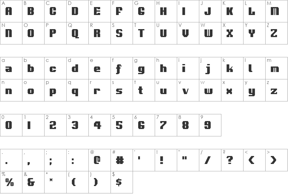 Voortrekker Condensed font character map preview