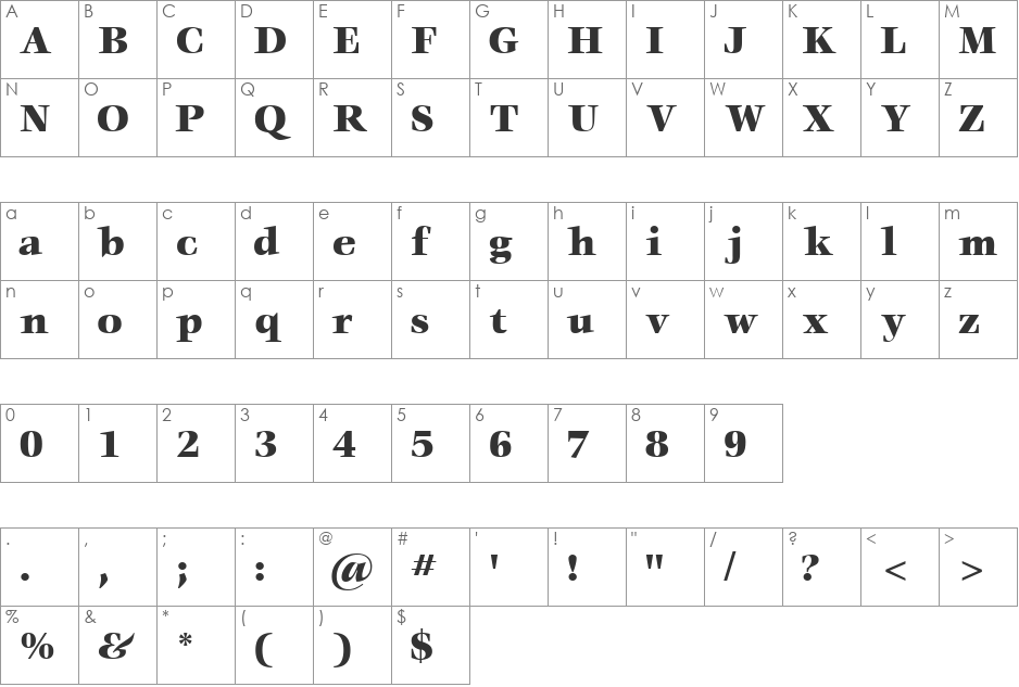 VoraceBlackSSK font character map preview