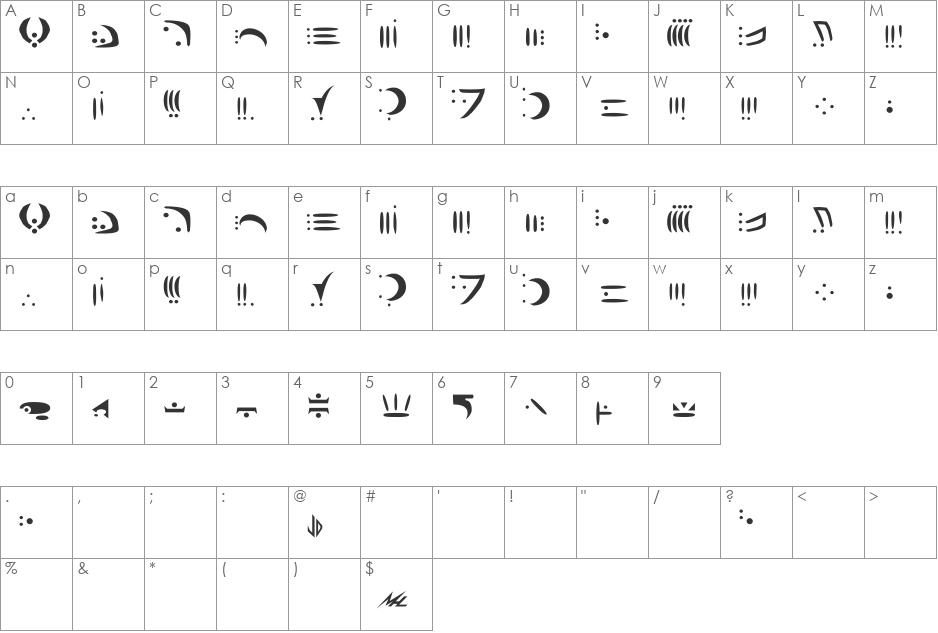 Vorlon font character map preview