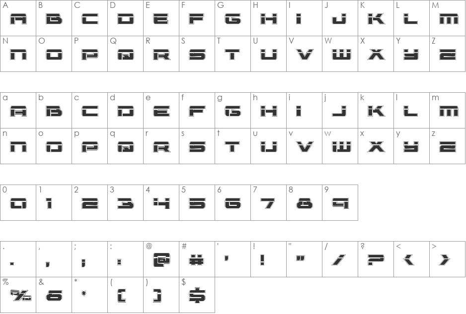Vorpal Academy font character map preview