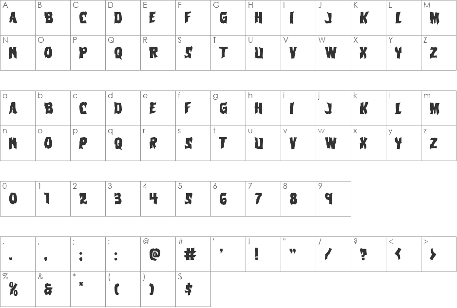 Vorvolaka Staggered font character map preview