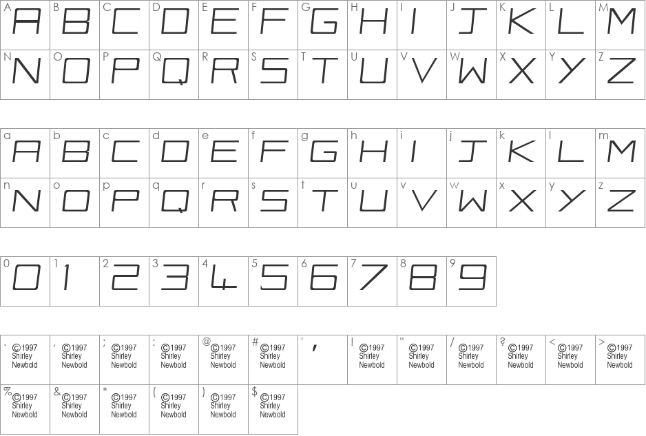 Vox-Slanted font character map preview