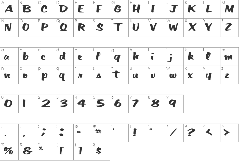 BigFictionText font character map preview