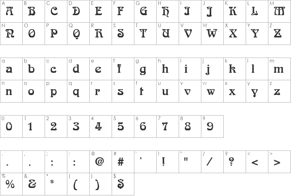 VPS Binh Long font character map preview