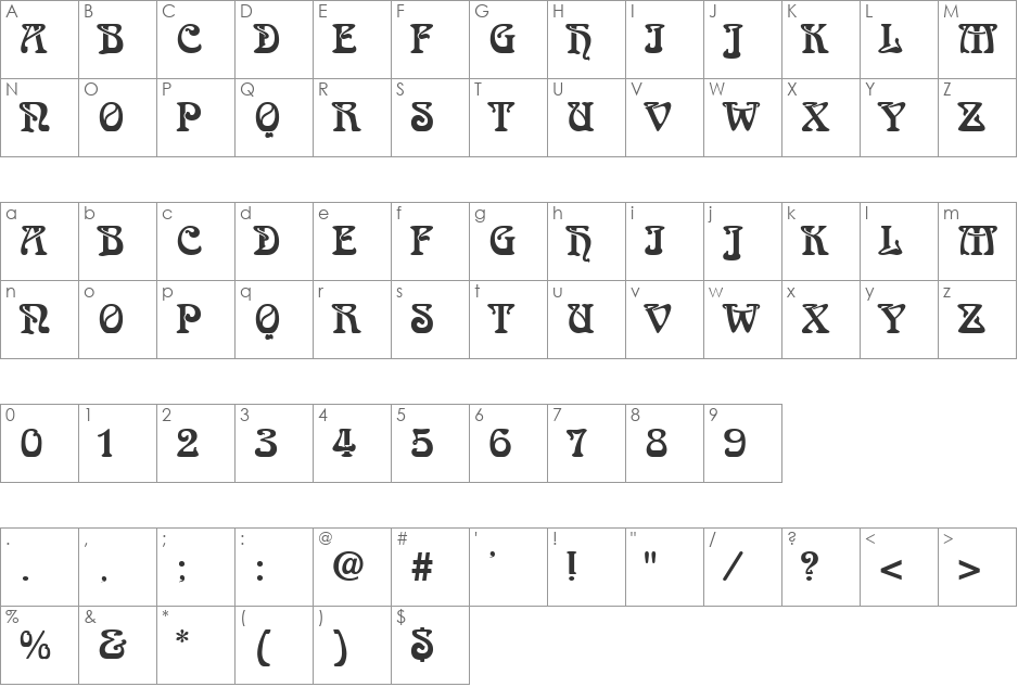 VPS Binh Long Hoa font character map preview