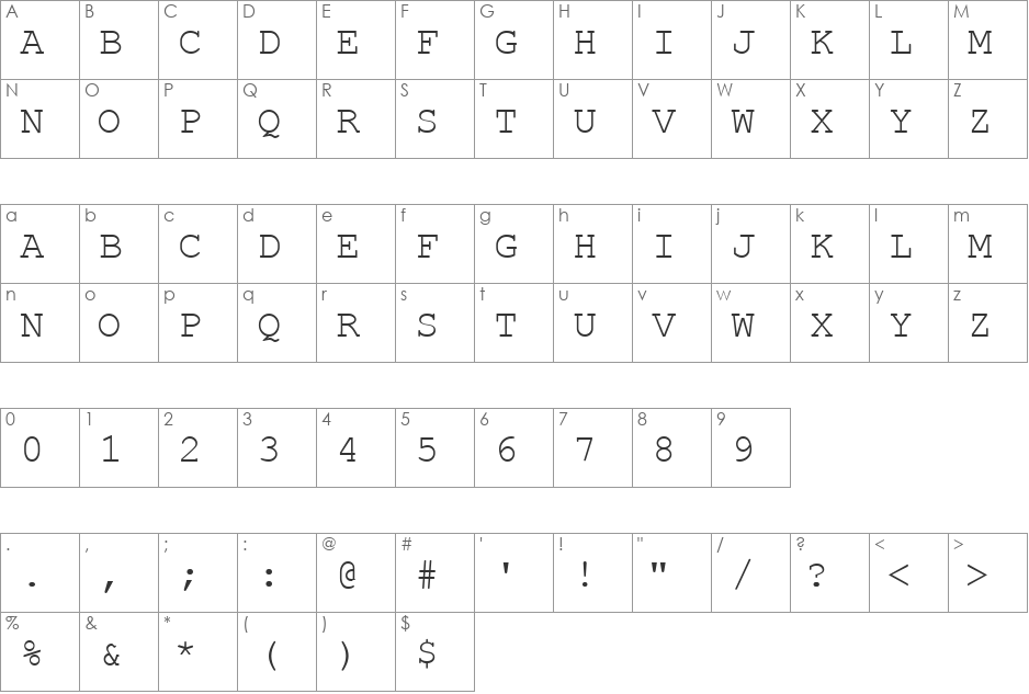 VPS Courier Hoa font character map preview