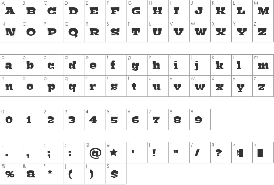 Bigfish font character map preview