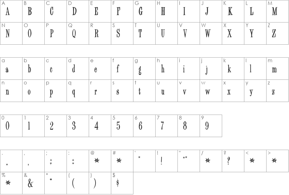 BigFlirt font character map preview