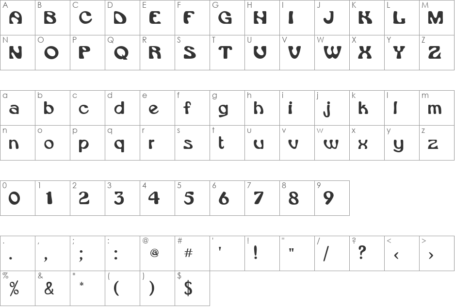 VroomSSK font character map preview