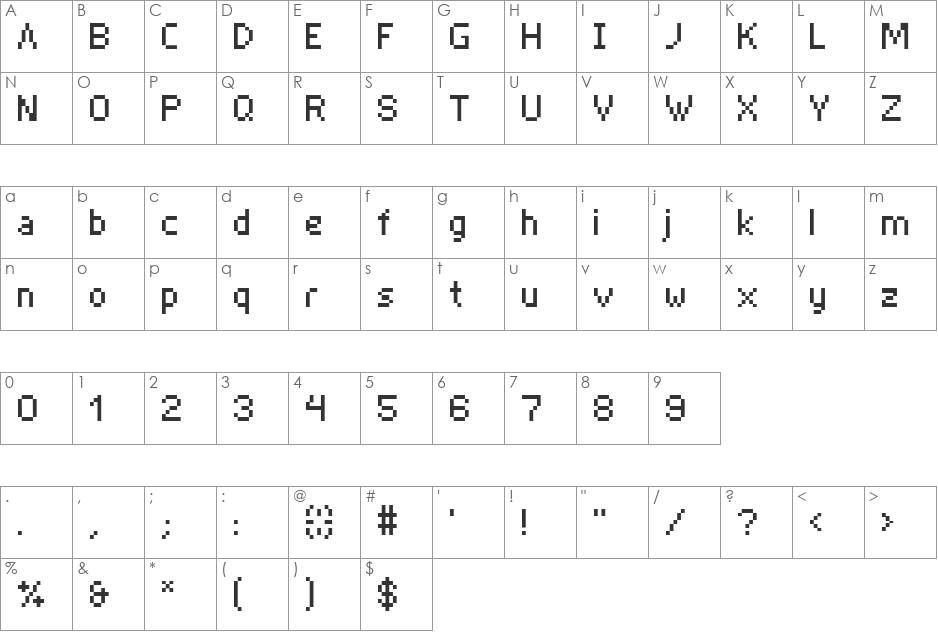 VSNANO font character map preview