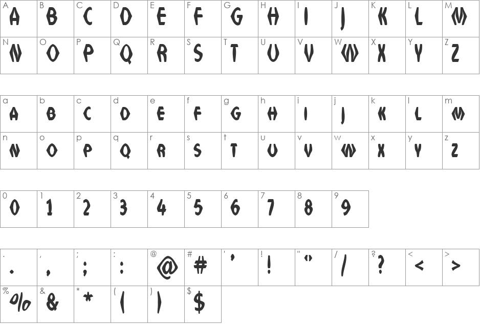 VTC Anglika Bent font character map preview