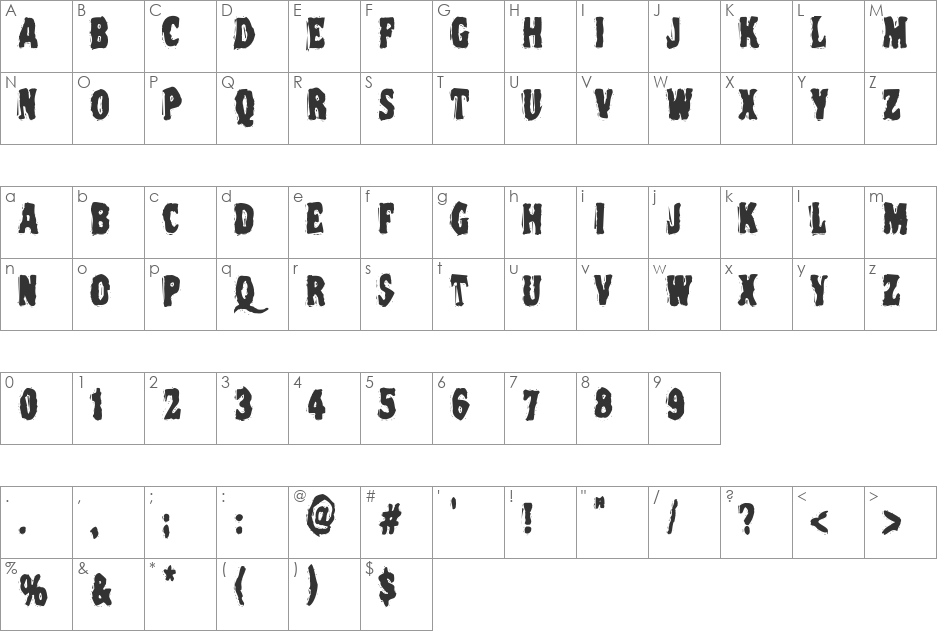 VTC Night Of The font character map preview